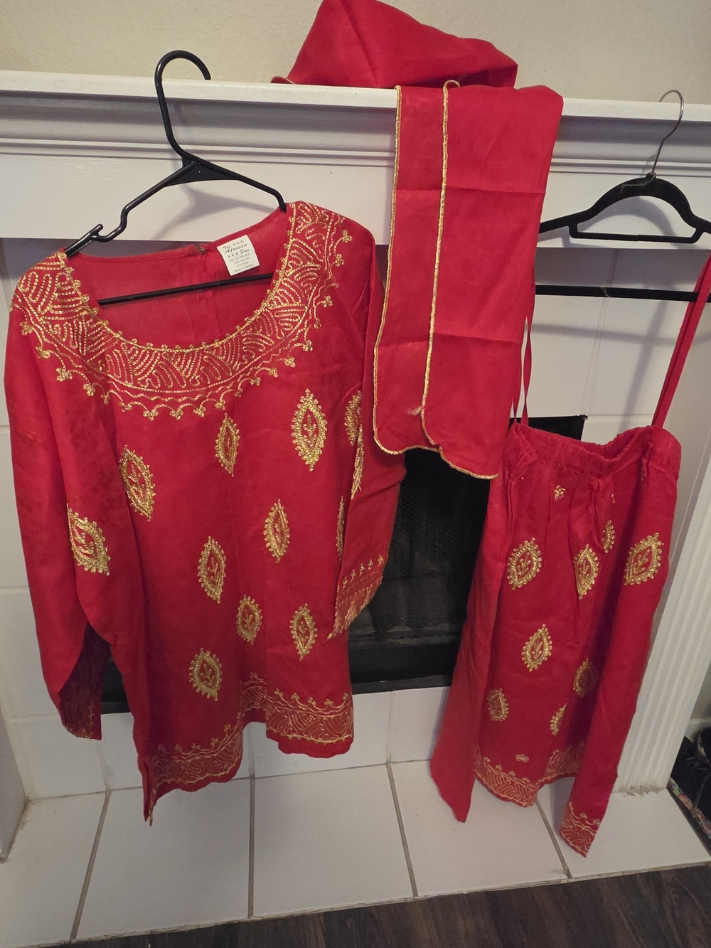 Red Embroidered Traditional 3-Piece Set